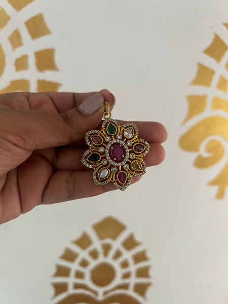 Navaratna flower pendant