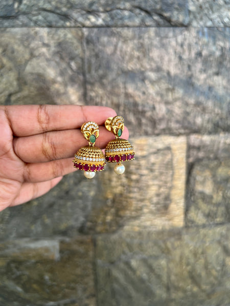 Stone jhumkas with big pearl drop
