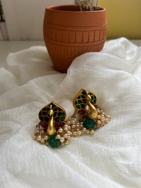 3D peacock Kundan jumbo studs