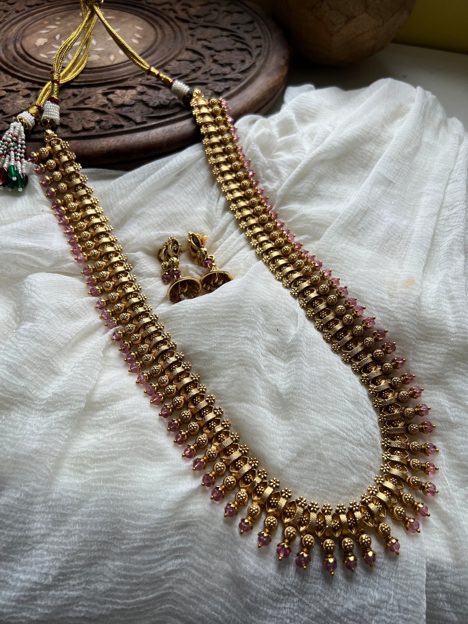 Kerala style mullamottu long necklace with jhumkas