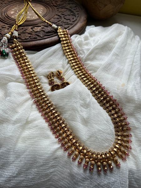 Kerala style mullamottu long necklace with jhumkas