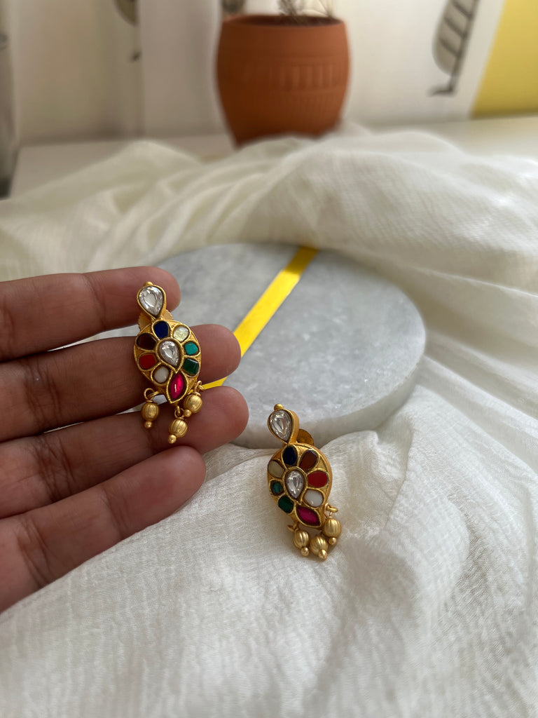 Kundan matte manga Navaratna studs House of Jhumkas