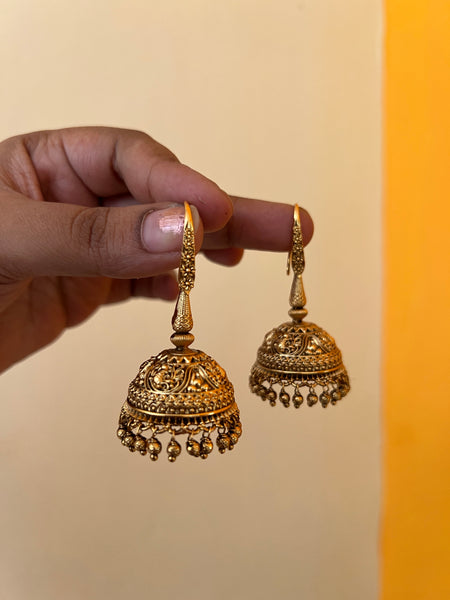 Antique matte hook jumbo jhumkas
