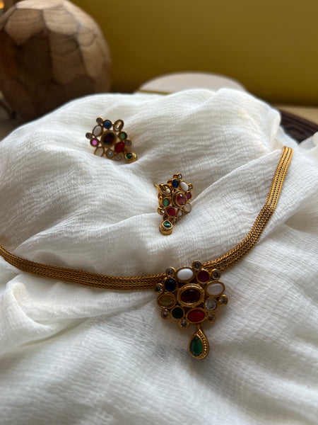 Navaratna pendant choker with studs