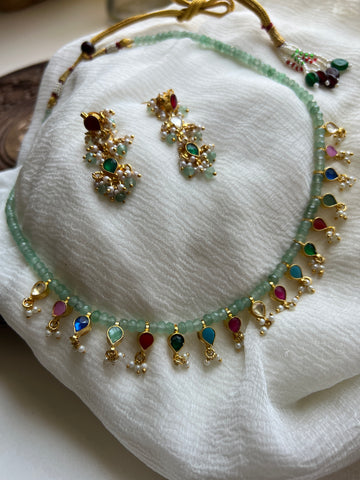 Navaratna Kundan bead maala with earrings