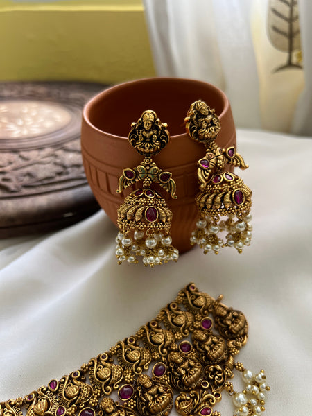 Antique lakshmi kemp choker with jhumkas
