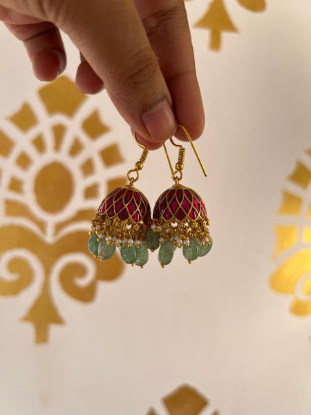 Kundan ruby Jhumkas in a hook