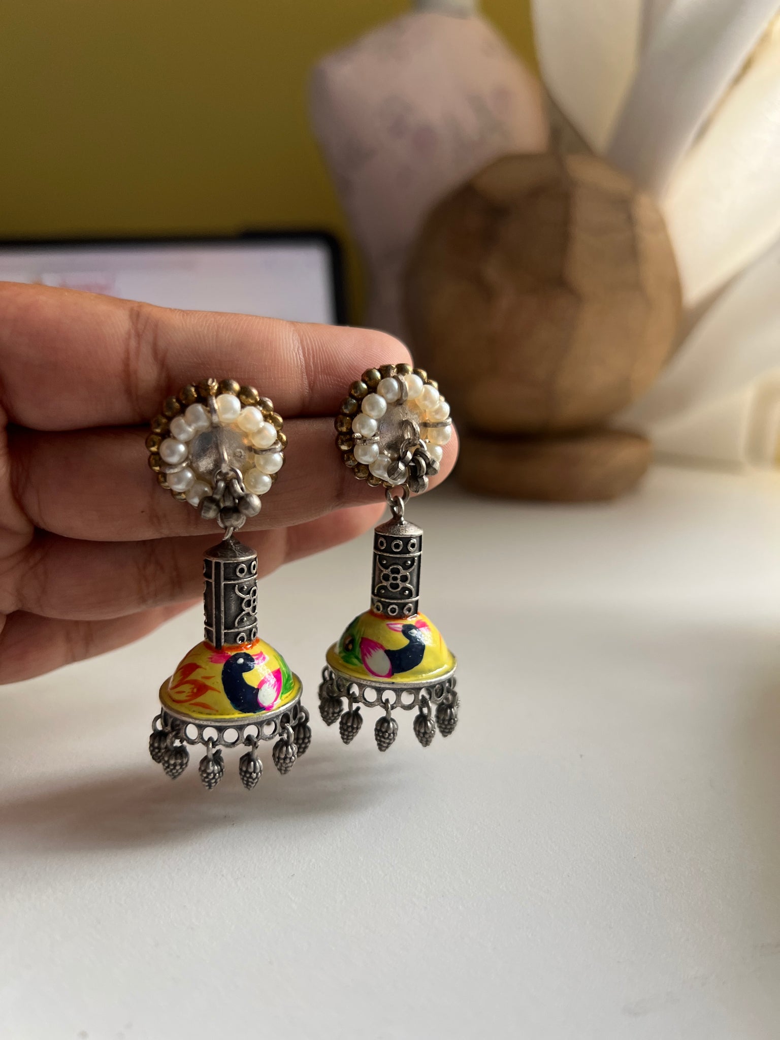 Hand painted Jaipuri jhumkas
