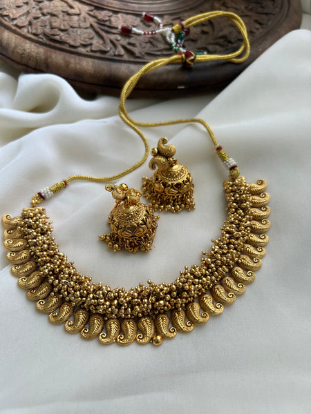 Antique cluster bead manga necklace with jhumkas