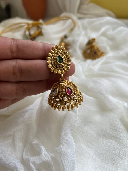 Kemp bridal flower necklace with jhumkas
