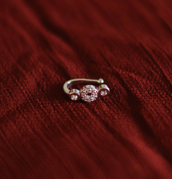 Silver Finish Clip-On Floral CZ Nose Ring