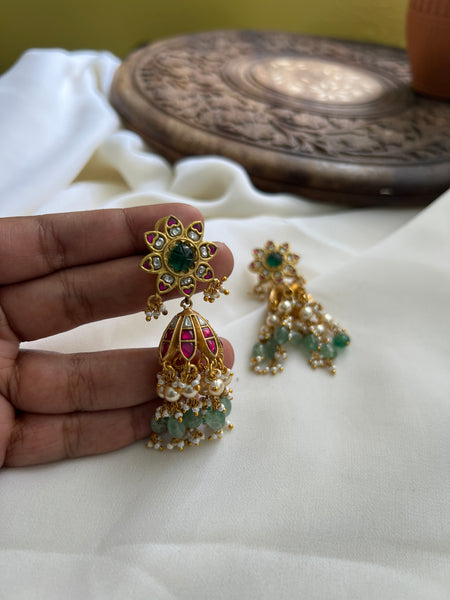 Carved Kundan chakra jhumkas