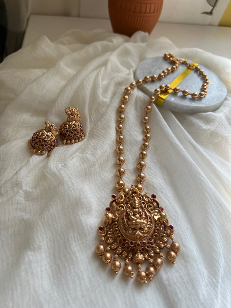 Lakshmi with elephant detail pendant maala with jhumkas