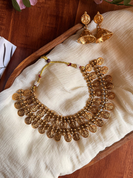 Two layer coin necklace with jhumkas