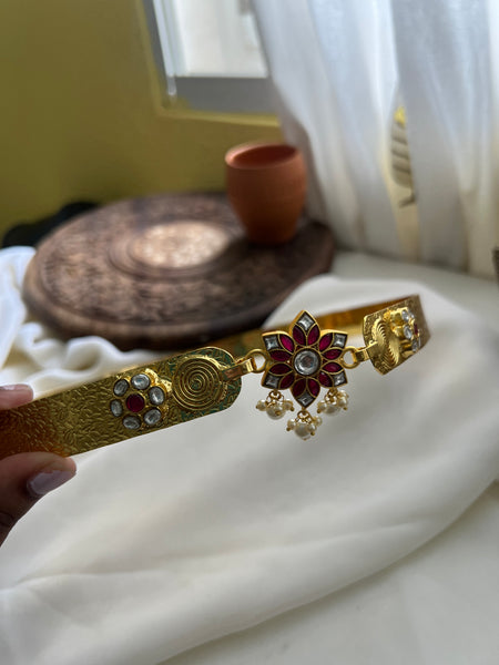 Kundan Flower hip belt