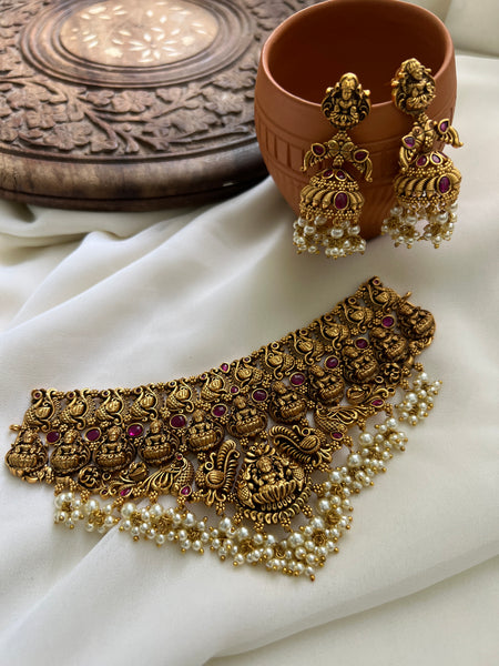 Antique lakshmi kemp choker with jhumkas