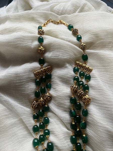 Emerald layered maala  with antique beads