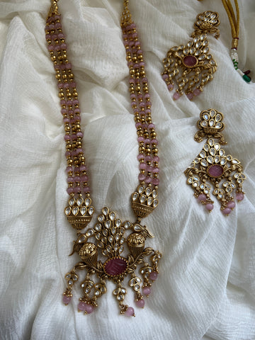 Pink polki designer haram with Chaandbalis