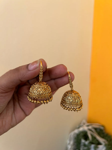 Antique matte hook jhumkas