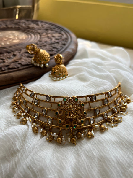 Lakshmi kemp stiff choker with jhumkas