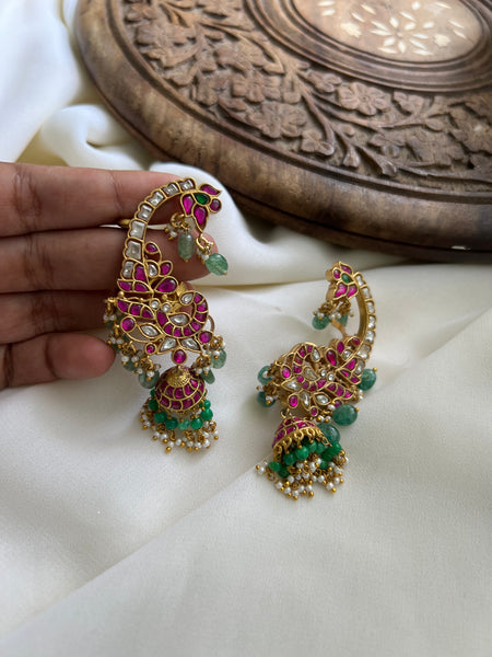 Peacock ear cuff premium bridal jhumkas