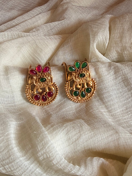Ruby Emerald Elephant Vaanki Ring