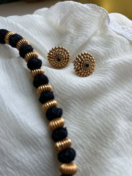 Antique bead thread Mala with studs