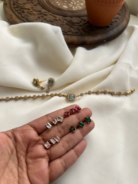 Interchangeable stud AD stone necklace with 5 color options
