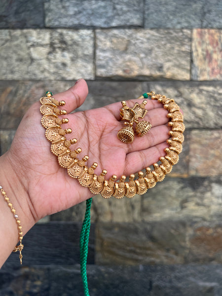 Antique matte necklace with jhumkas