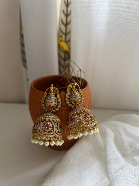 3D peacock stone jhumkas