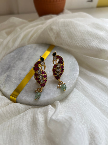 Kundan peacock studs