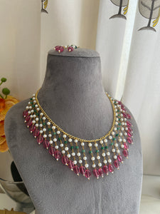 Semi precious bead necklace with earrings