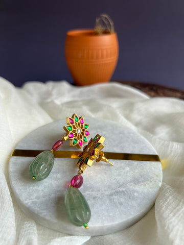 Kundan flower bead studs