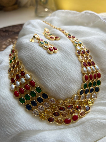Navaratna layered maala with earrings