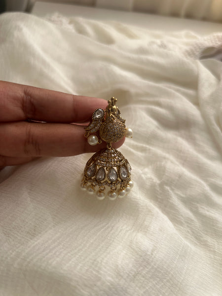 3D stone peacock jhumkas