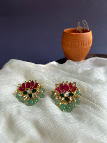 Jumbo Kundan lotus studs