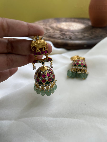 Elephant Kundan bridal jhumkas