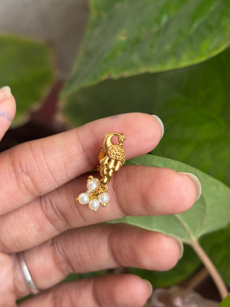 South Indian Matte Finish Mayil (Peacock) Ghungroo Nose Stud