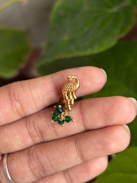 South Indian Matte Finish Mayil (Peacock) Ghungroo Nose Stud