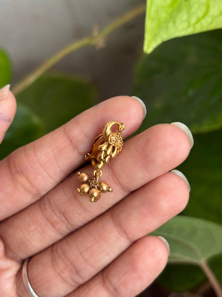 South Indian Matte Finish Mayil (Peacock) Ghungroo Nose Stud