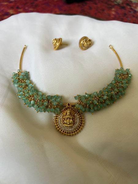 Cluster bead nagalakshmi choker with studs