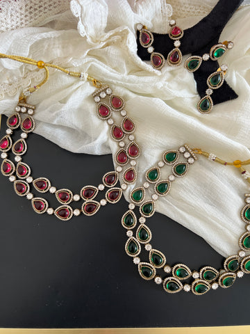 Kundan Victorian style layered necklace with studs