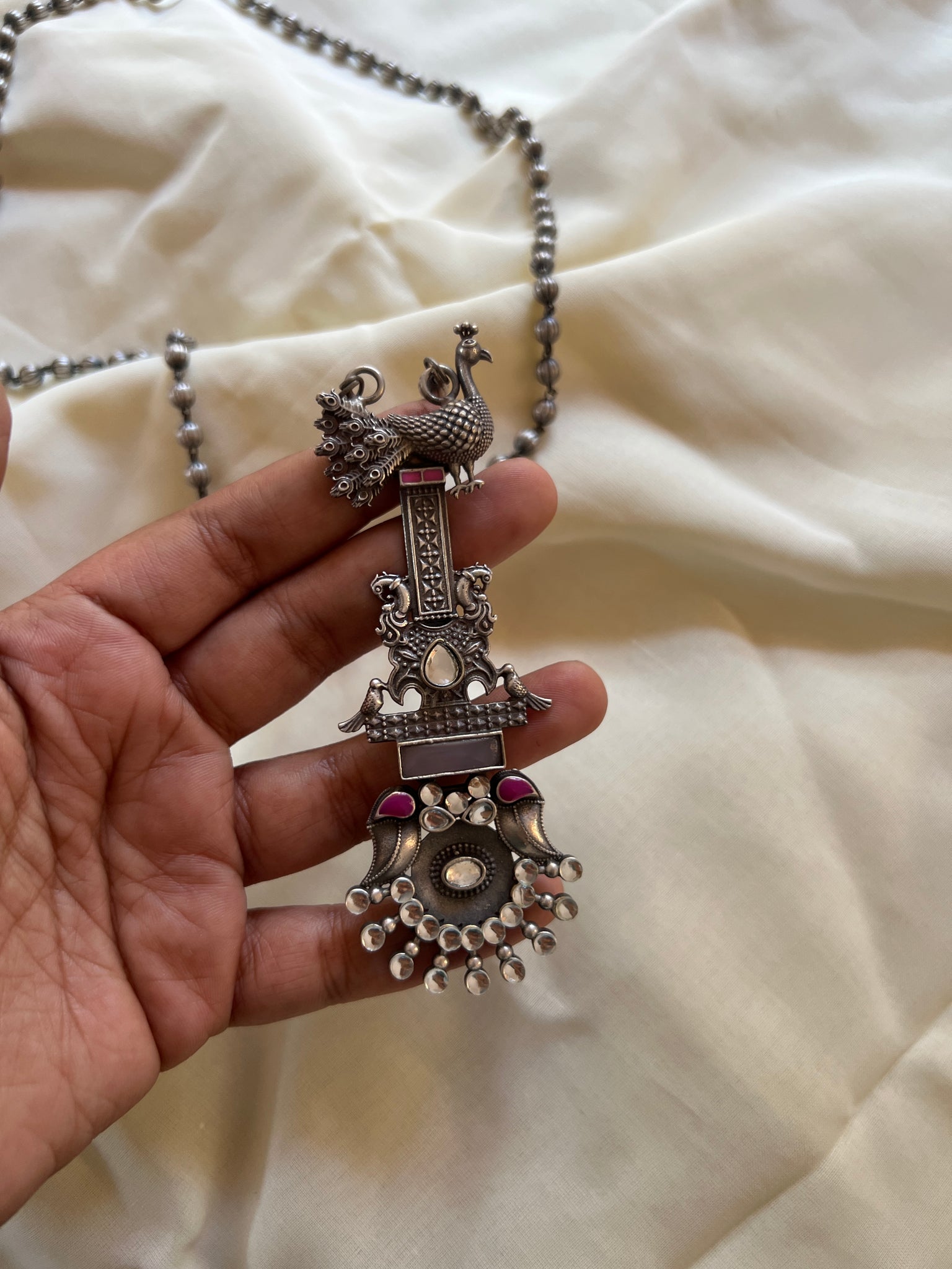 Antique peacock ling pendant maala