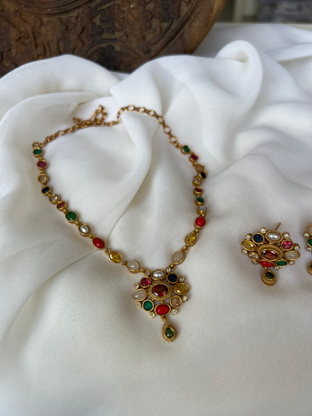 Navarathna flower attigai with earrings