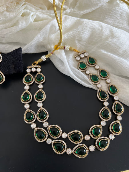 Kundan Victorian style layered necklace with studs