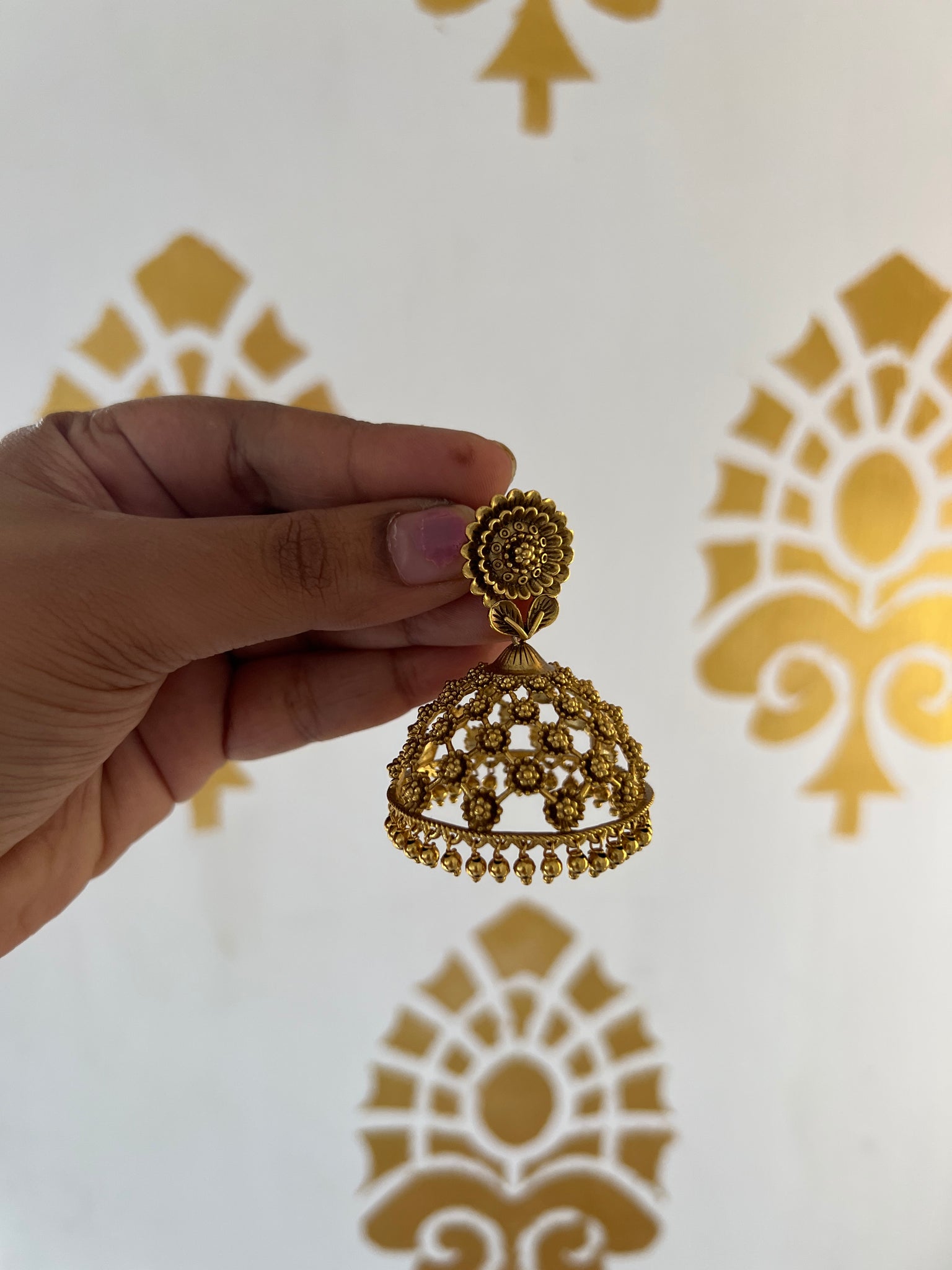 Jumbo cut work jhumkas