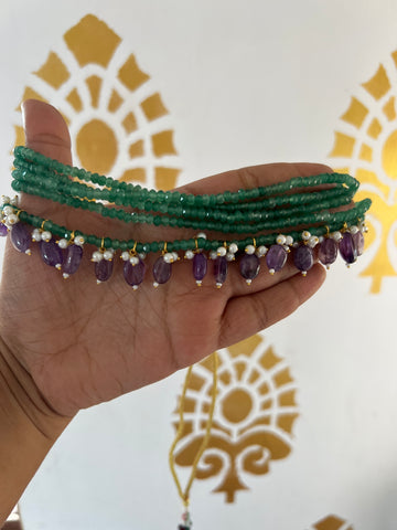 Lavender green beads choker with studs