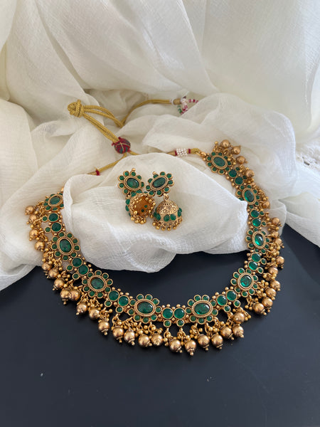 Kemp round flower necklace with Jhumkas