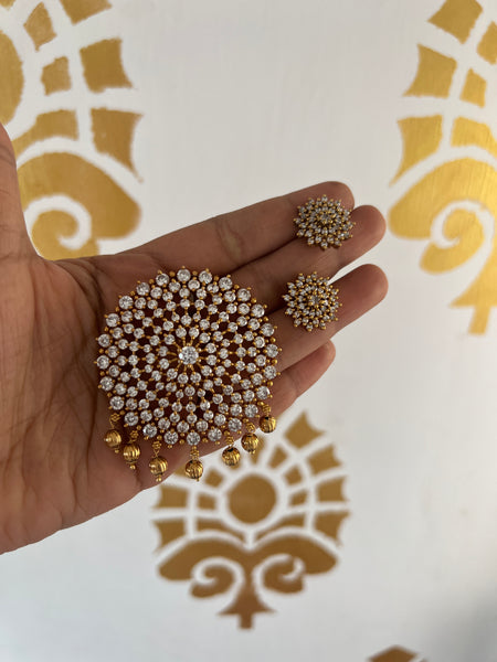 White stone pendant necklace with studs