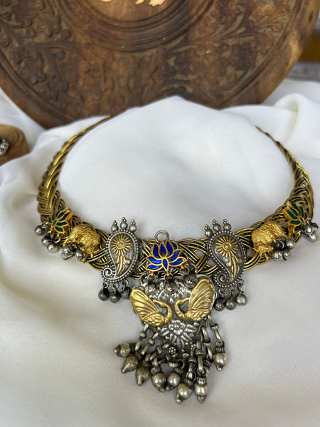 Reconstructed Kundan lotus hasli with Jhumkas